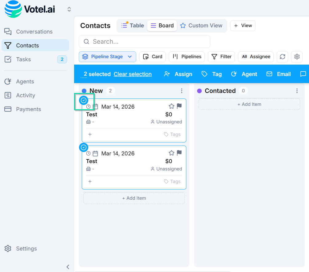 Board view — select an entire pipeline